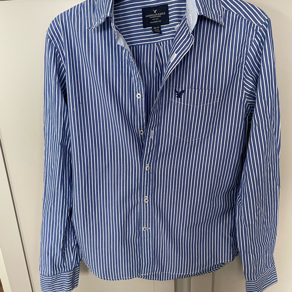 American Eagle Outfitters Blue Striped Men's Shirt